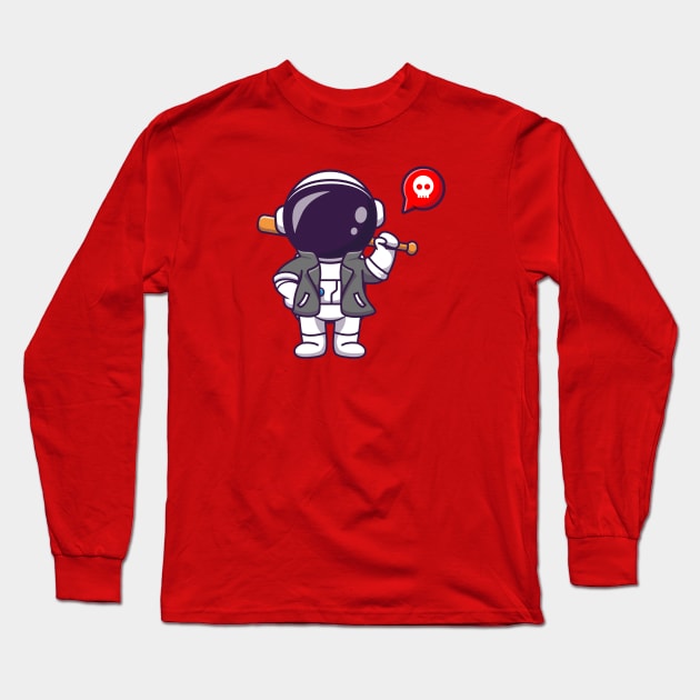 Cool Astronaut With Baseball Bat And Jacket Cartoon Long Sleeve T-Shirt by Catalyst Labs